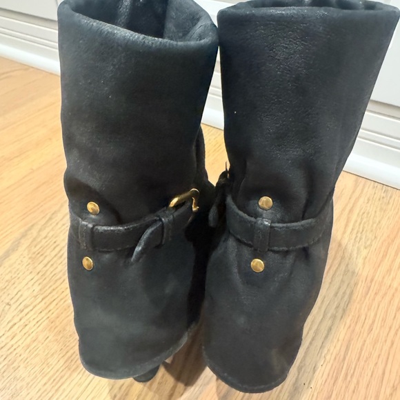 Prada Black Fold-Over Ankle Heeled Boots with Gold Buckle - Picture 9 of 10